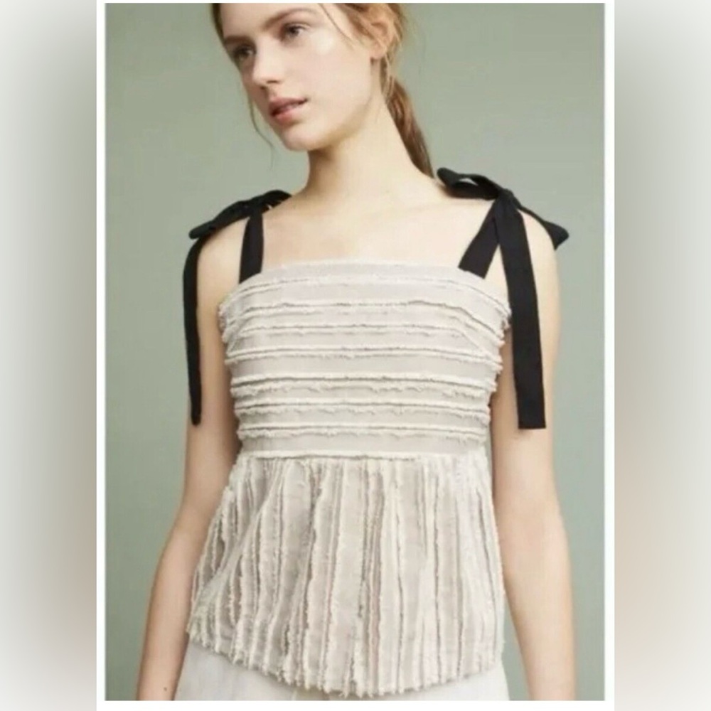 Anthropologie Beige Textured top with Black Straps